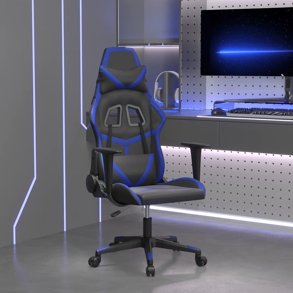 gamingstol m. massagefunktion kunstlæder sort og blå