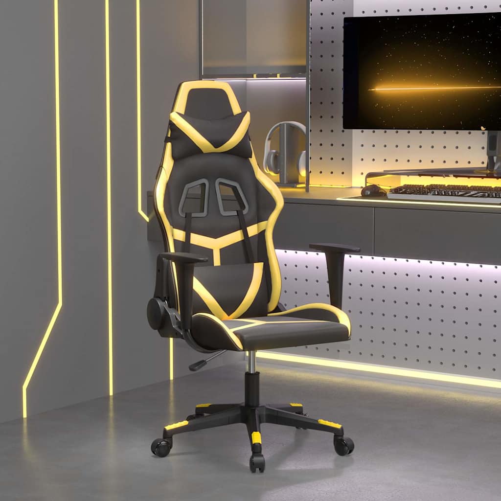 gamingstol m. massagefunktion kunstlæder sort guldfarvet