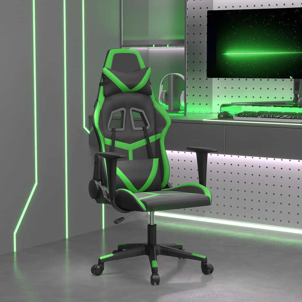 gamingstol m. massagefunktion kunstlæder sort og grøn