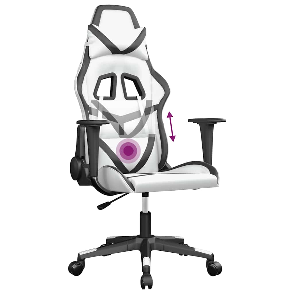 gamingstol m. massagefunktion kunstlæder hvid og sort