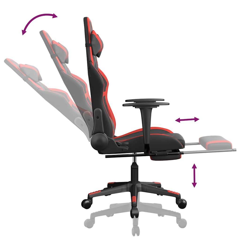 gamingstol m. massagefunktion og fodstøtte kunstlæder sort rød