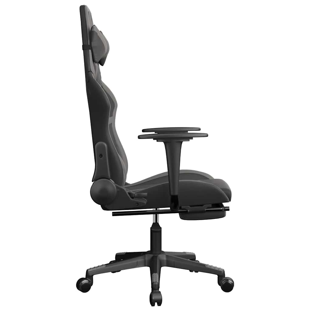 gamingstol m. massagefunktion og fodstøtte kunstlæder sort grå