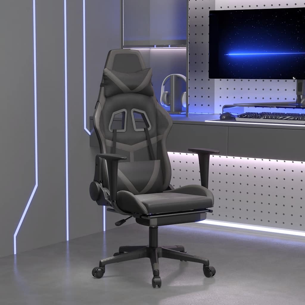 gamingstol m. massagefunktion og fodstøtte kunstlæder sort grå