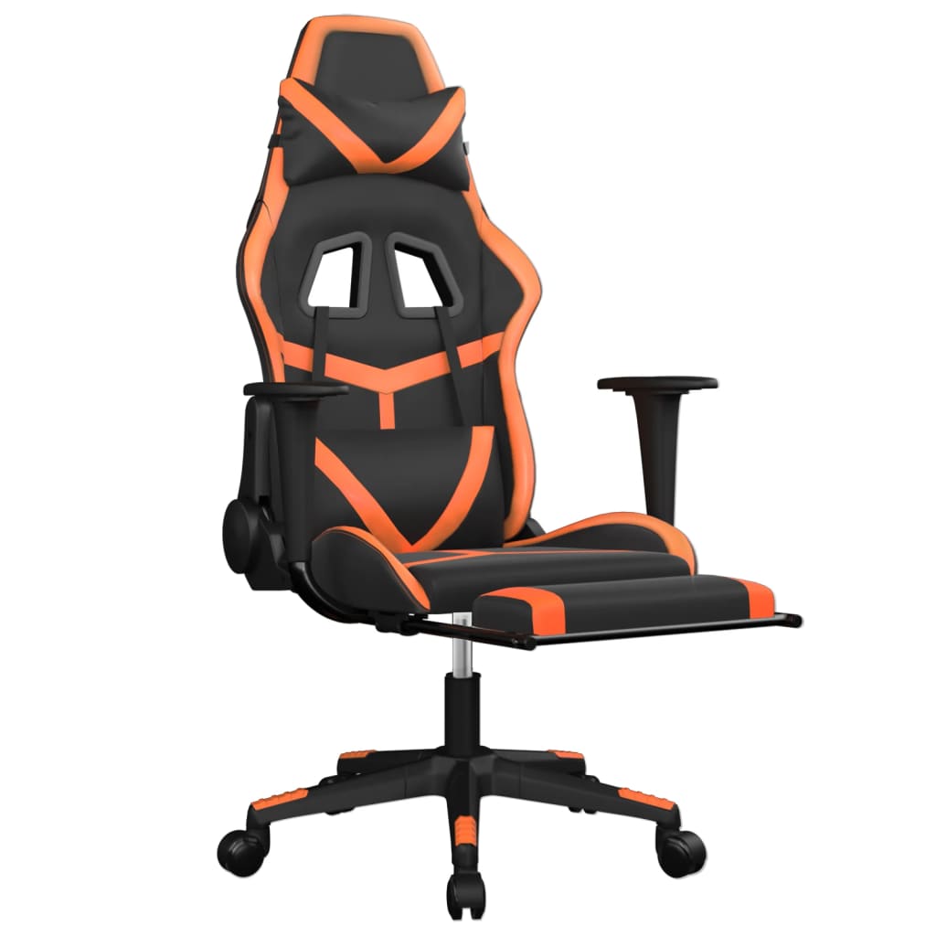gamingstol m. massage og fodstøtte kunstlæder sort og orange