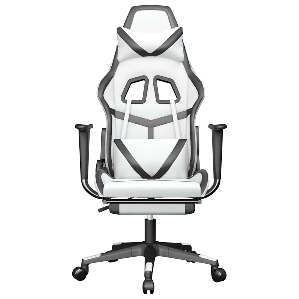 gamingstol m. massage og fodstøtte kunstlæder hvid sort