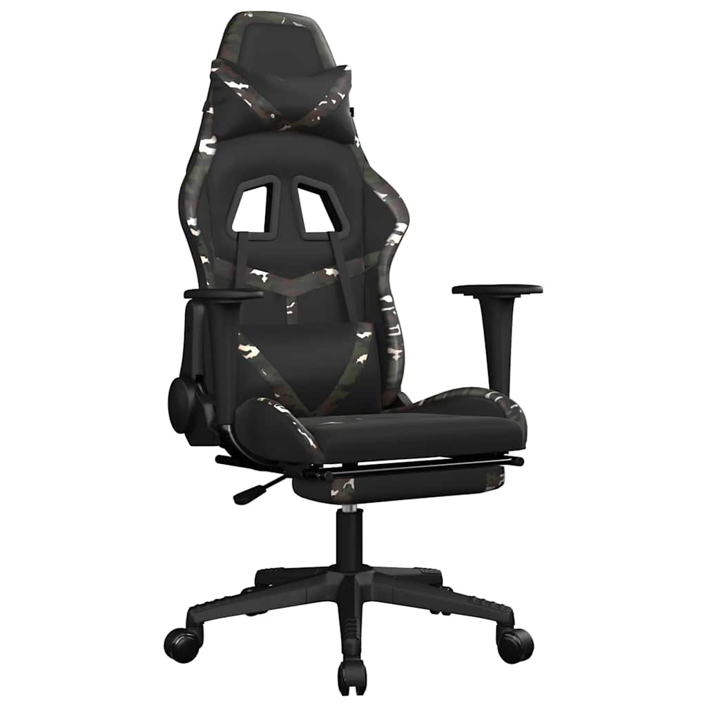 gamingstol m. massage og fodstøtte kunstlæder sort camouflage
