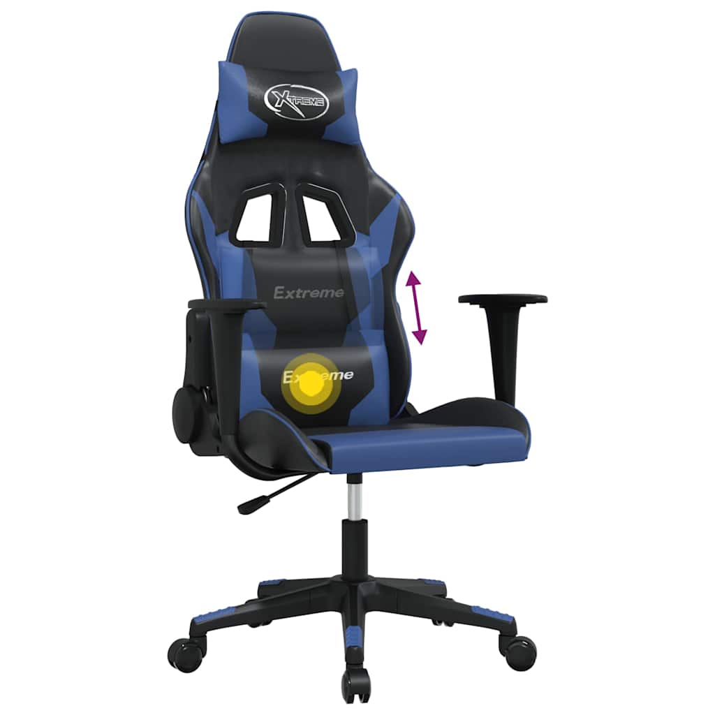gamingstol m. massagefunktion kunstlæder sort og blå