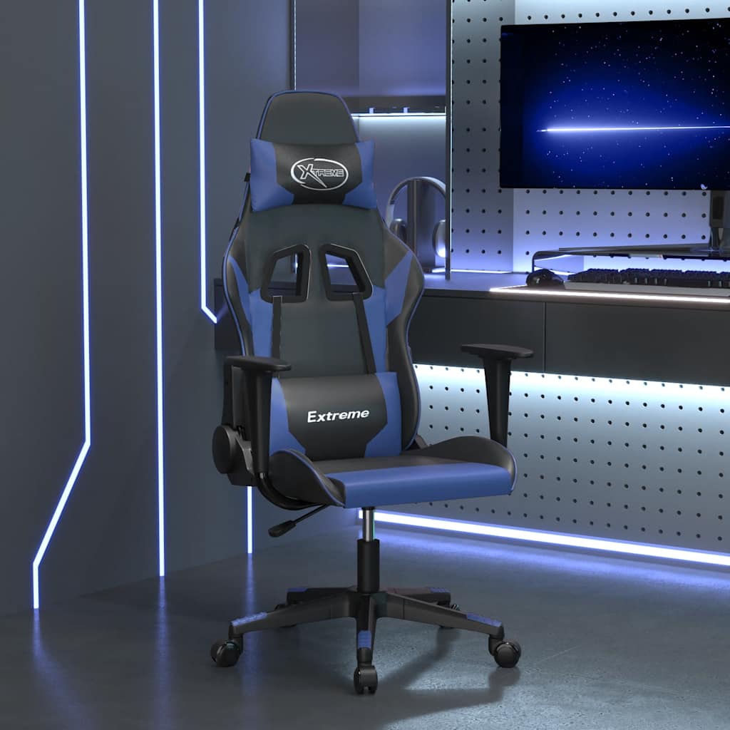 gamingstol m. massagefunktion kunstlæder sort og blå
