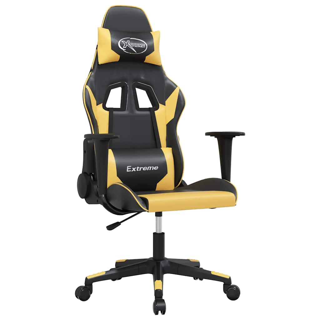 gamingstol m. massagefunktion kunstlæder sort guldfarvet