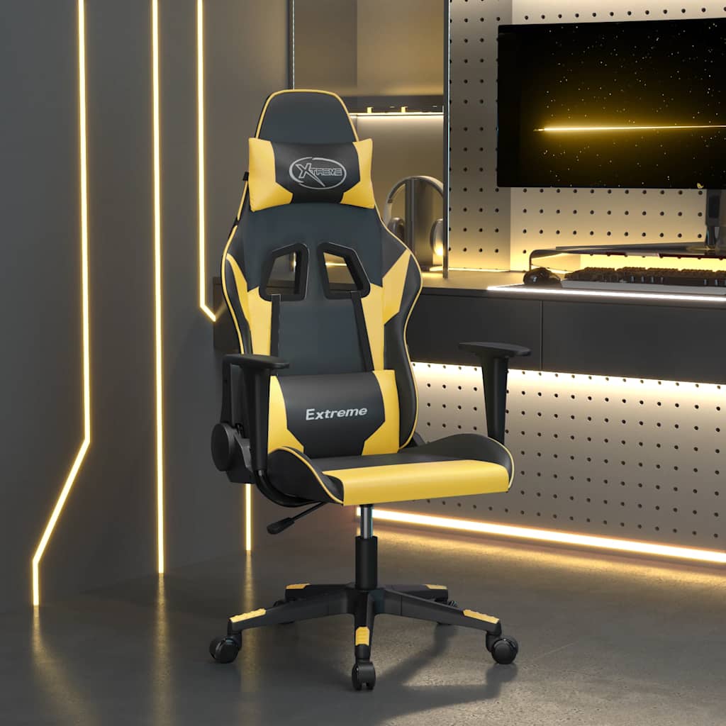 gamingstol m. massagefunktion kunstlæder sort guldfarvet