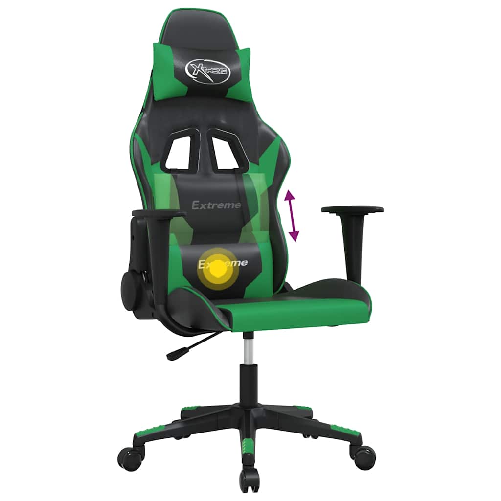gamingstol m. massagefunktion kunstlæder sort og grøn