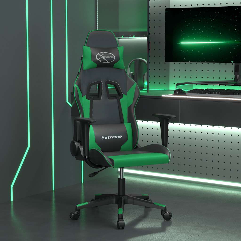 gamingstol m. massagefunktion kunstlæder sort og grøn
