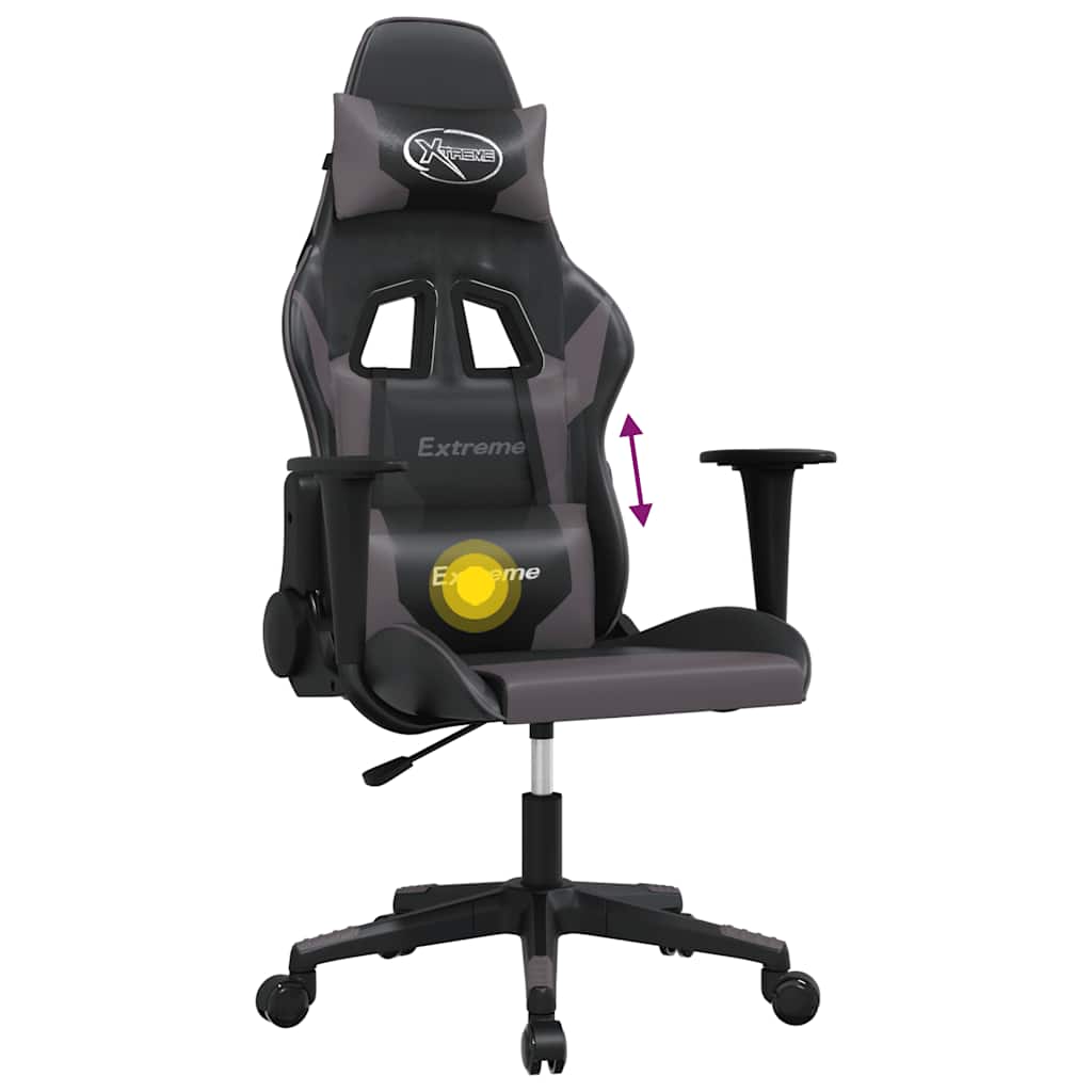 gamingstol m. massagefunktion kunstlæder sort og grå