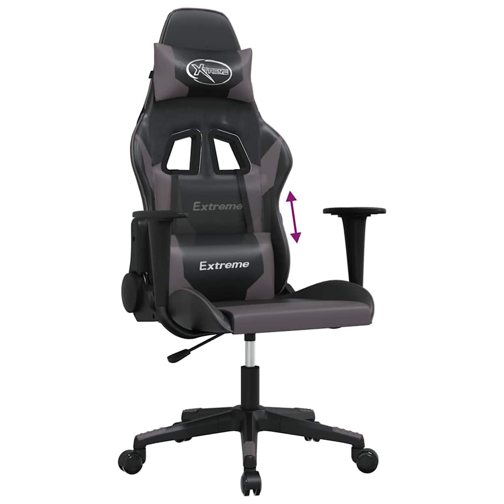 gamingstol m. massagefunktion kunstlæder sort og grå