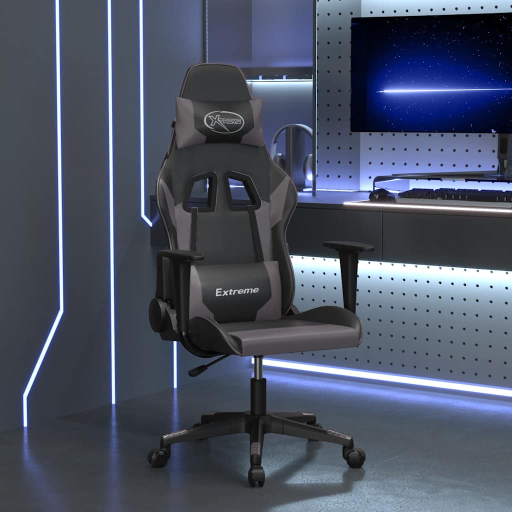 gamingstol m. massagefunktion kunstlæder sort og grå