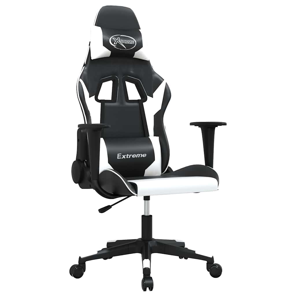 gamingstol med massagefunktion kunstlæder sort og hvid