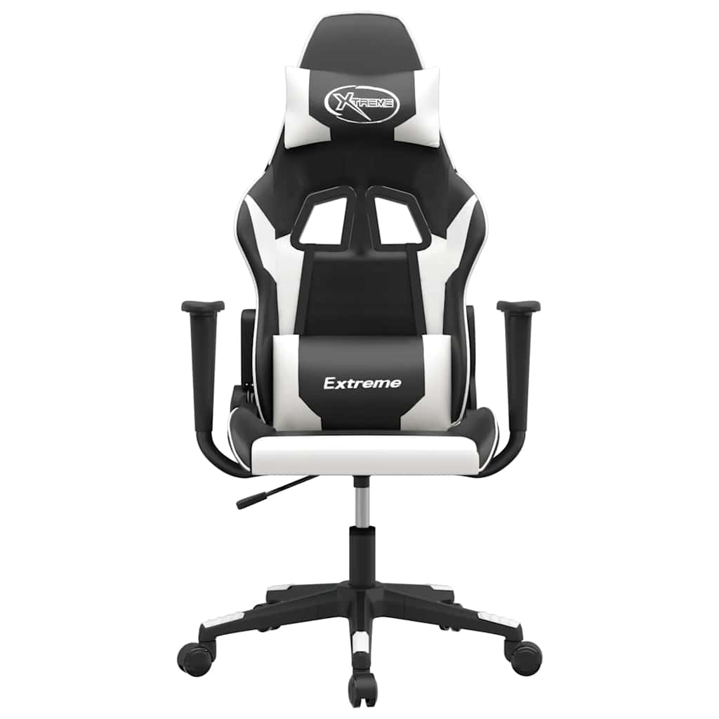 gamingstol med massagefunktion kunstlæder sort og hvid