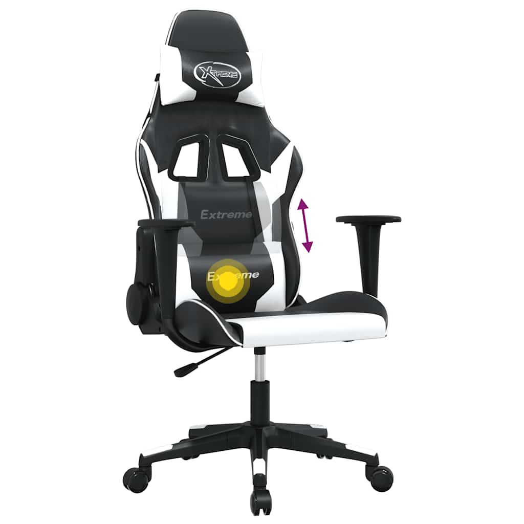 gamingstol med massagefunktion kunstlæder sort og hvid