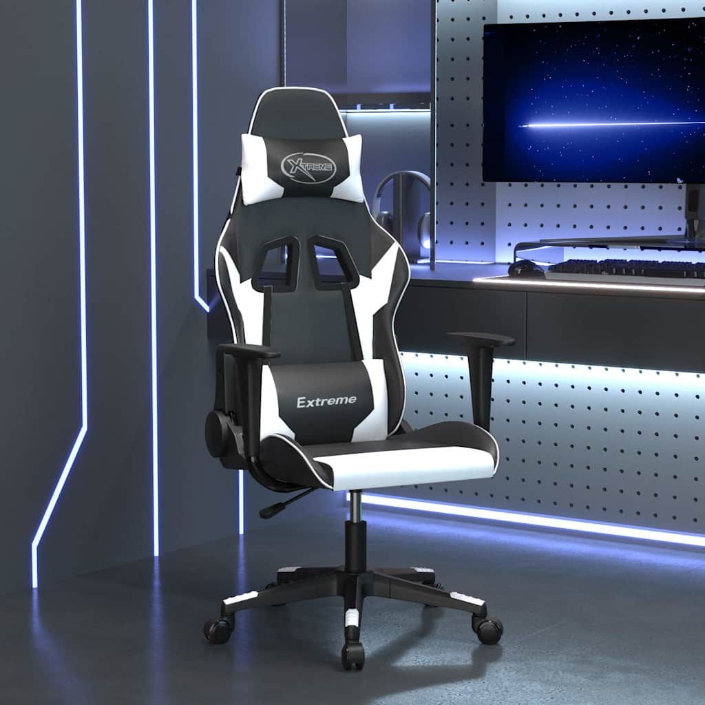 gamingstol med massagefunktion kunstlæder sort og hvid