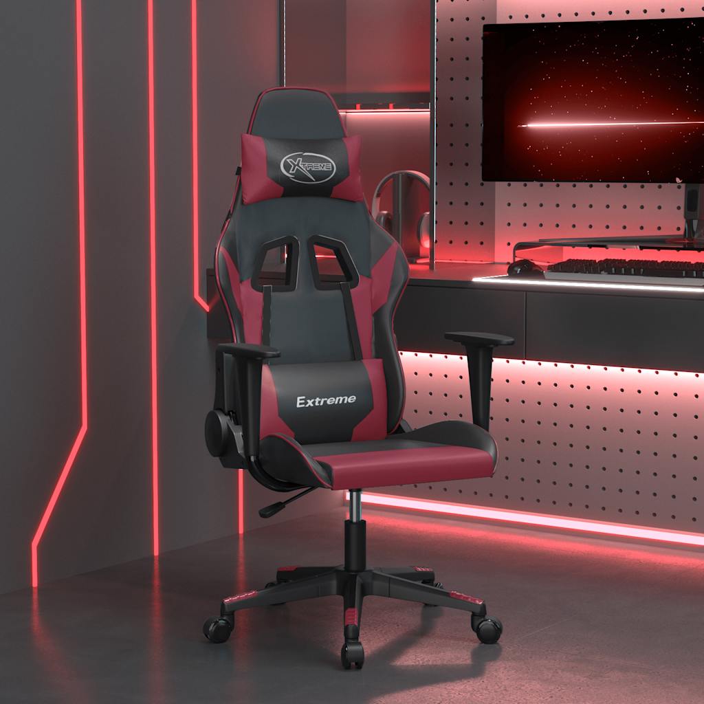 gamingstol m. massagefunktion kunstlæder sort og vinrød