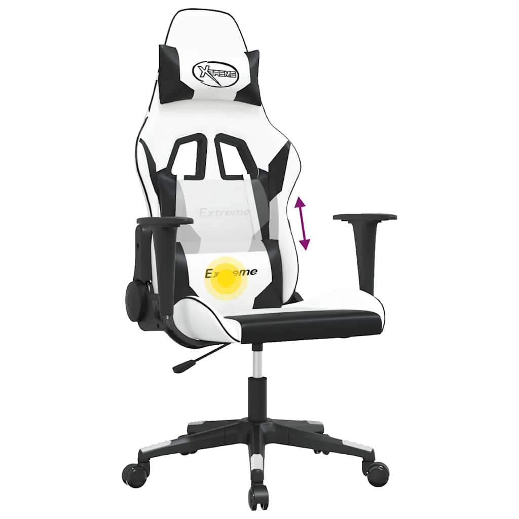 gamingstol m. massagefunktion kunstlæder hvid og sort