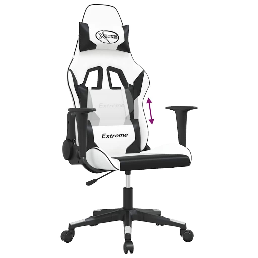 gamingstol m. massagefunktion kunstlæder hvid og sort