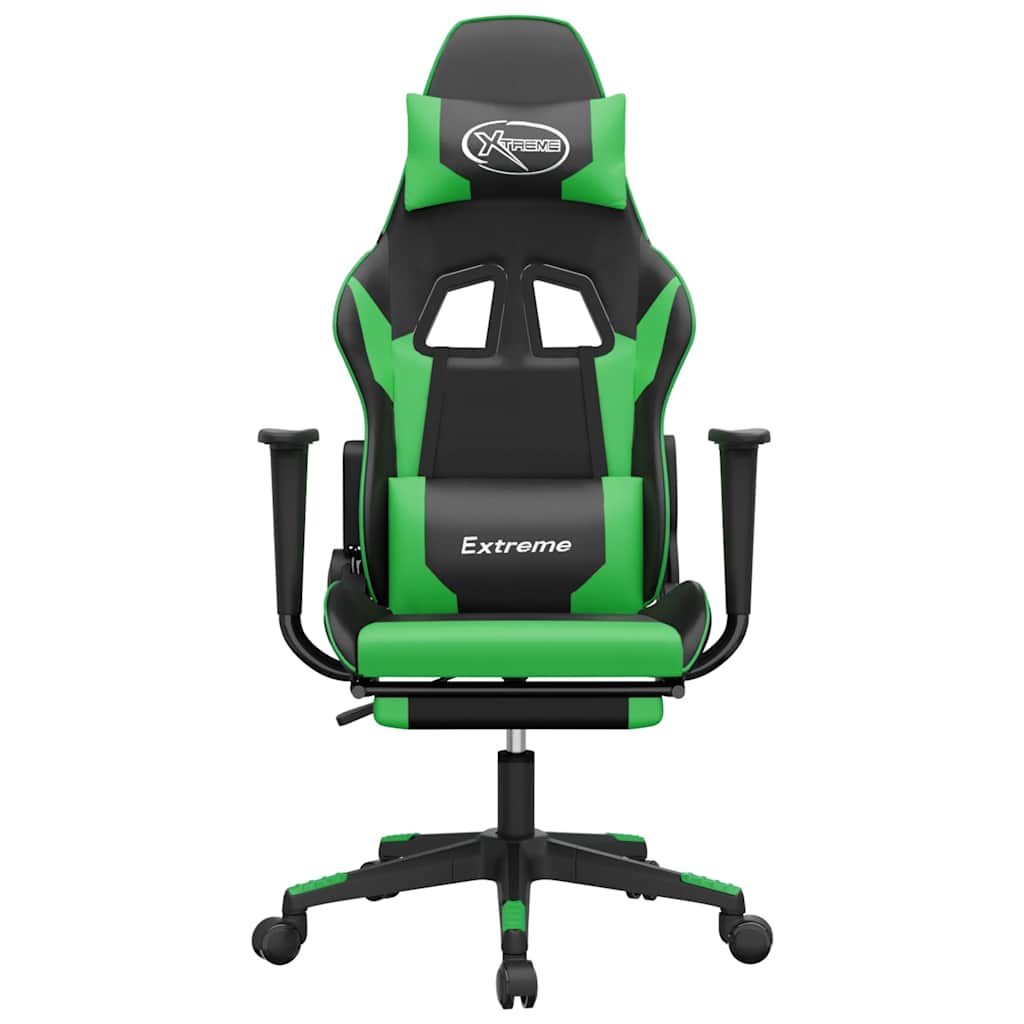 gamingstol m. massagefunktion og fodstøtte kunstlæder sort grøn