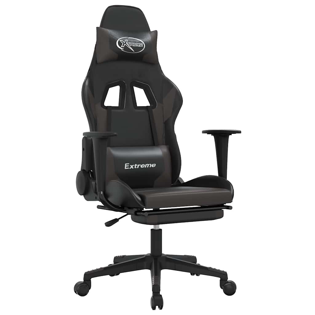 gamingstol m. massagefunktion og fodstøtte kunstlæder sort grå