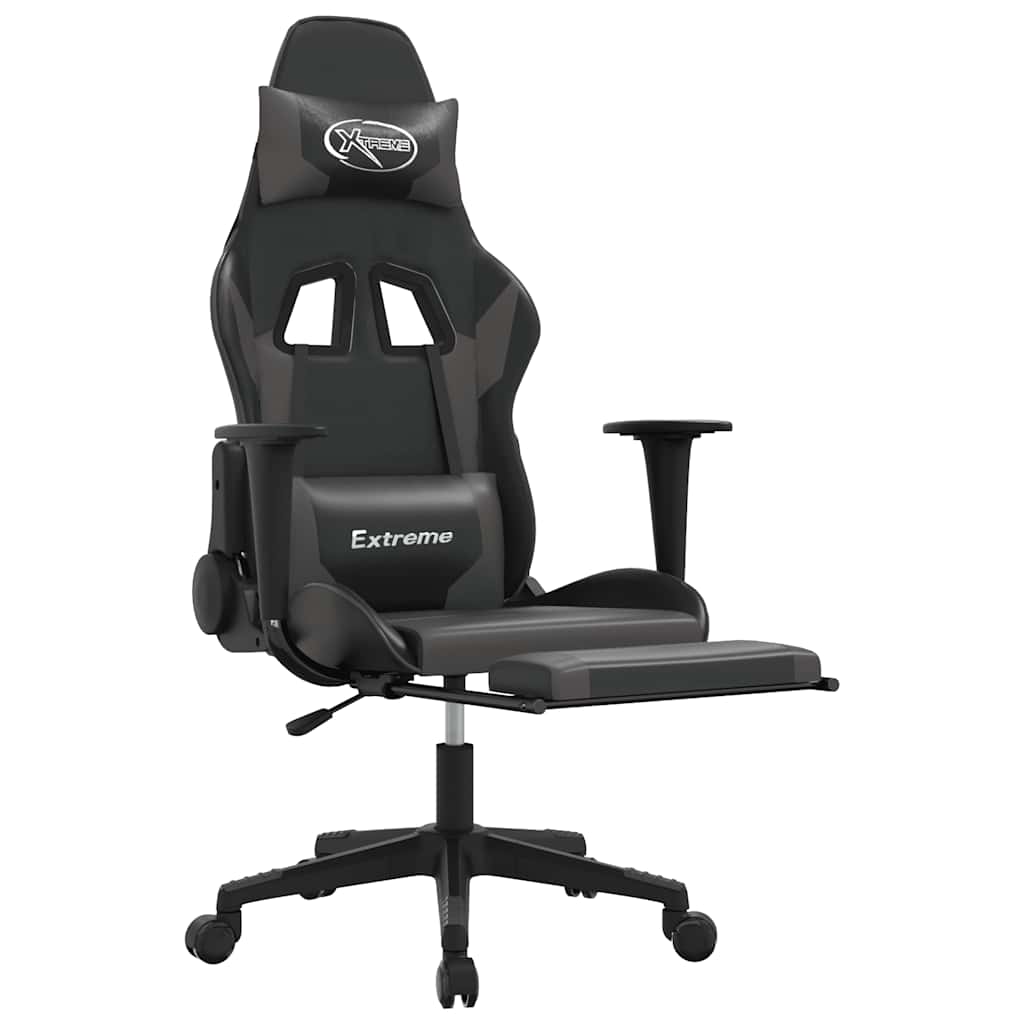 gamingstol m. massagefunktion og fodstøtte kunstlæder sort grå
