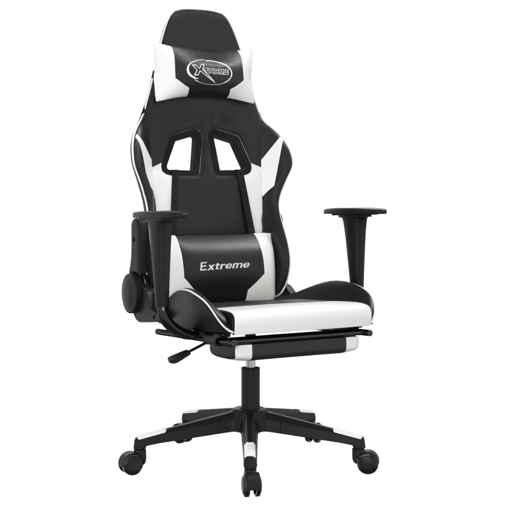 gamingstol m. massagefunktion og fodstøtte kunstlæder sort hvid
