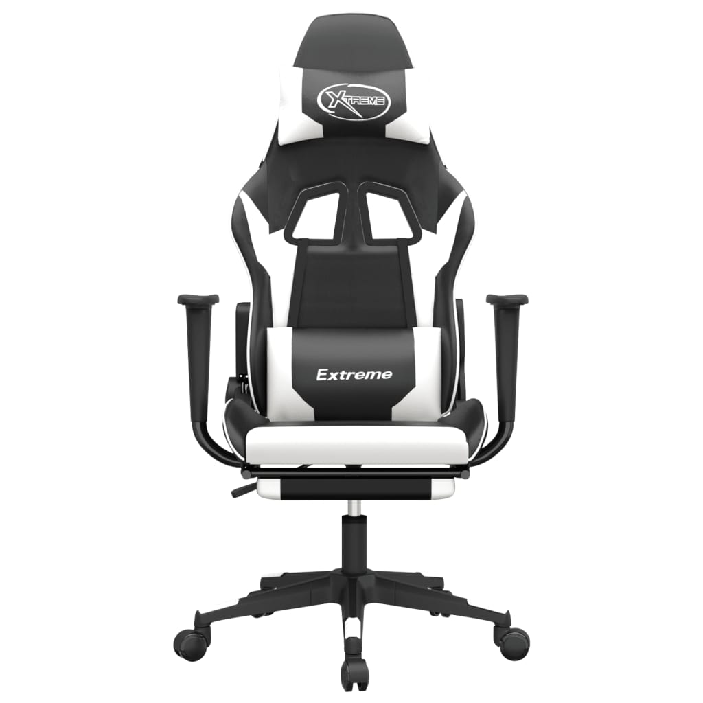 gamingstol m. massagefunktion og fodstøtte kunstlæder sort hvid