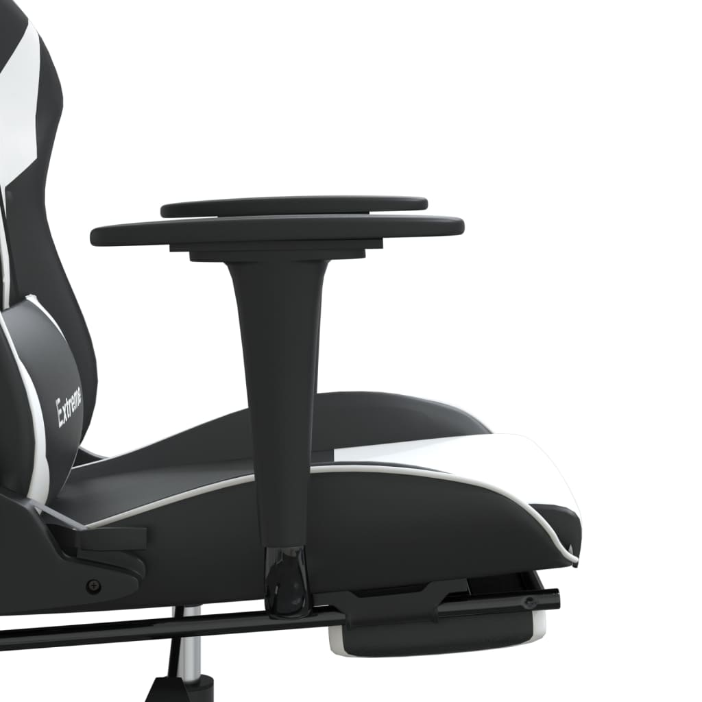 gamingstol m. massagefunktion og fodstøtte kunstlæder sort hvid