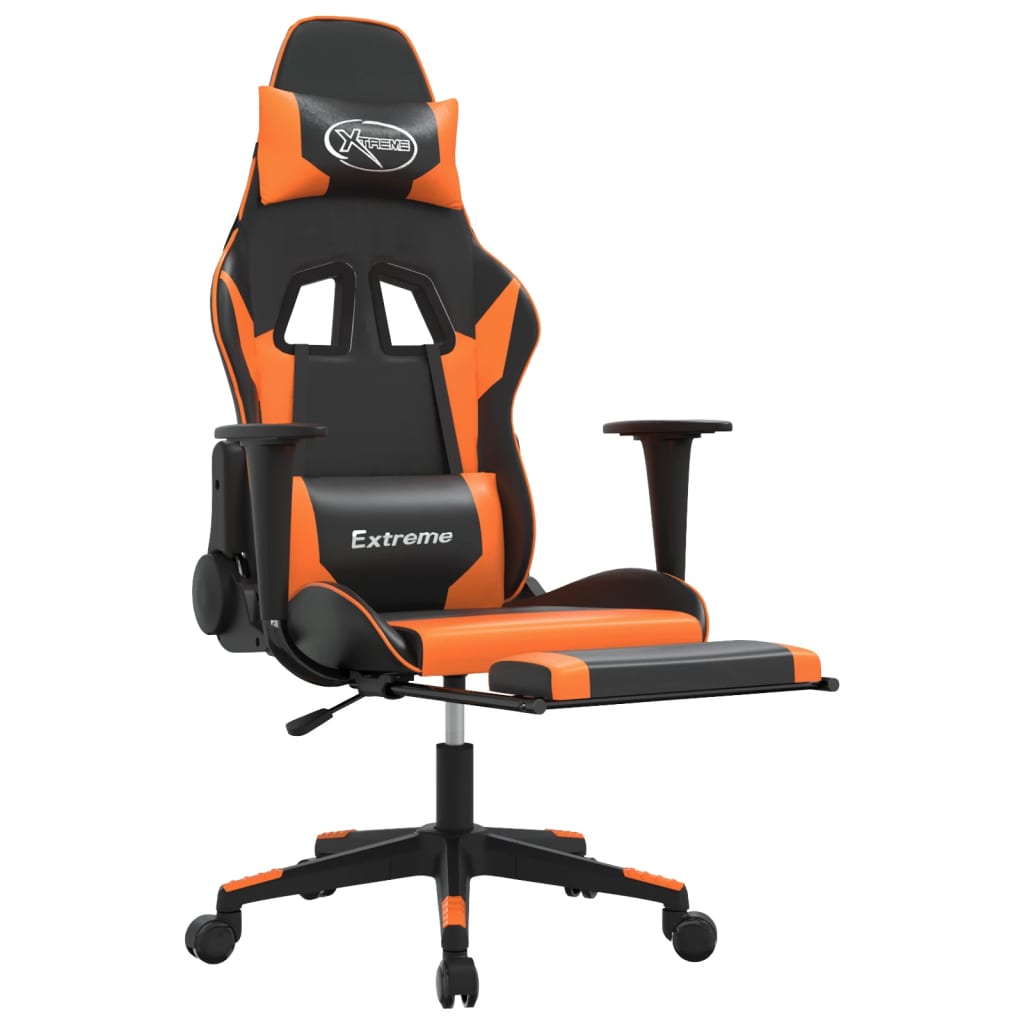 gamingstol m. massage og fodstøtte kunstlæder sort og orange