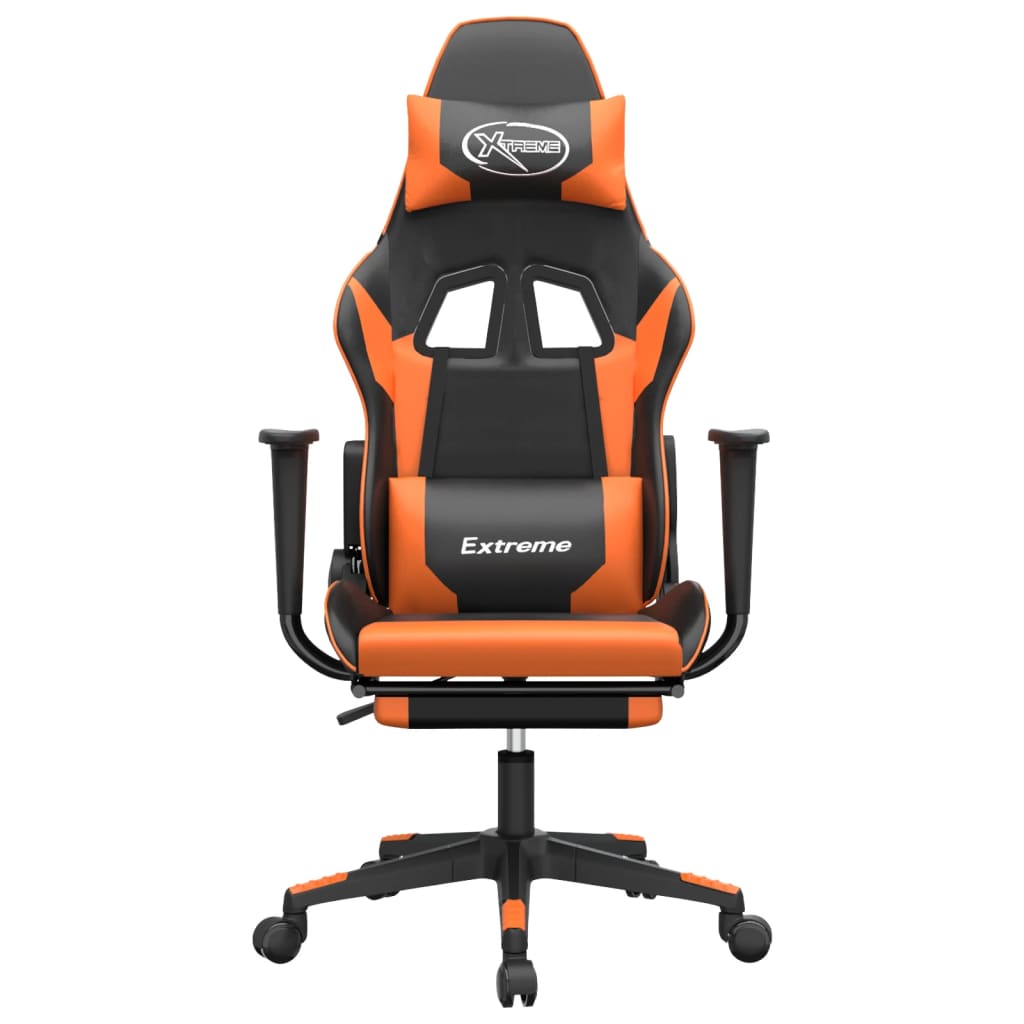 gamingstol m. massage og fodstøtte kunstlæder sort og orange