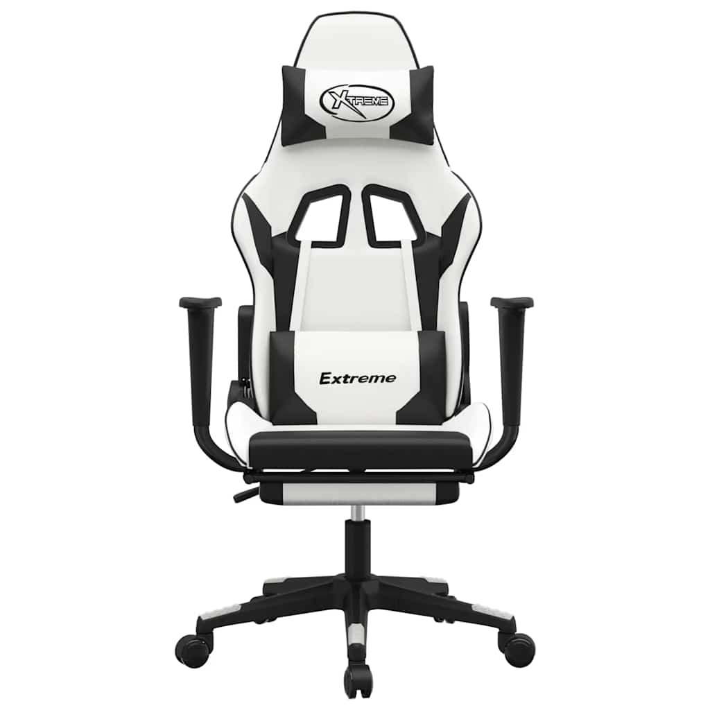 gamingstol m. massage og fodstøtte kunstlæder hvid sort