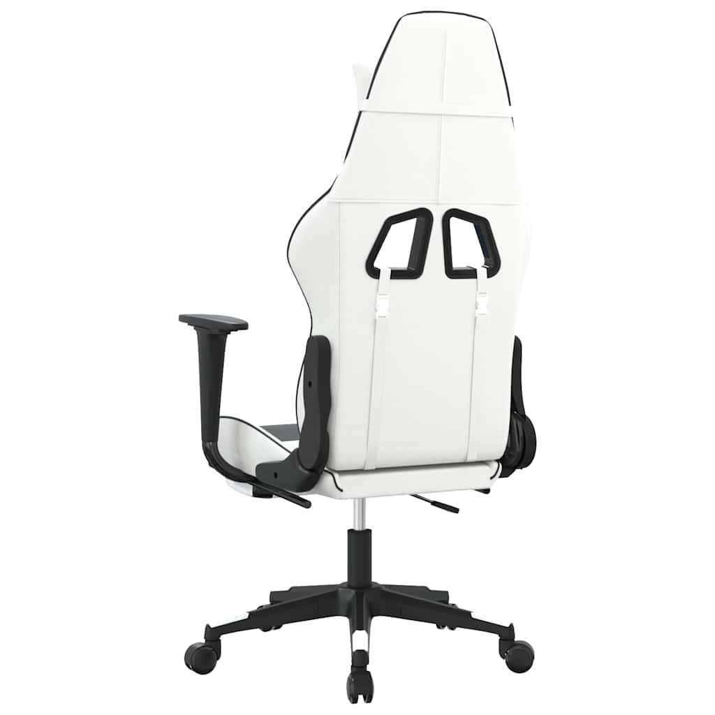 gamingstol m. massage og fodstøtte kunstlæder hvid sort