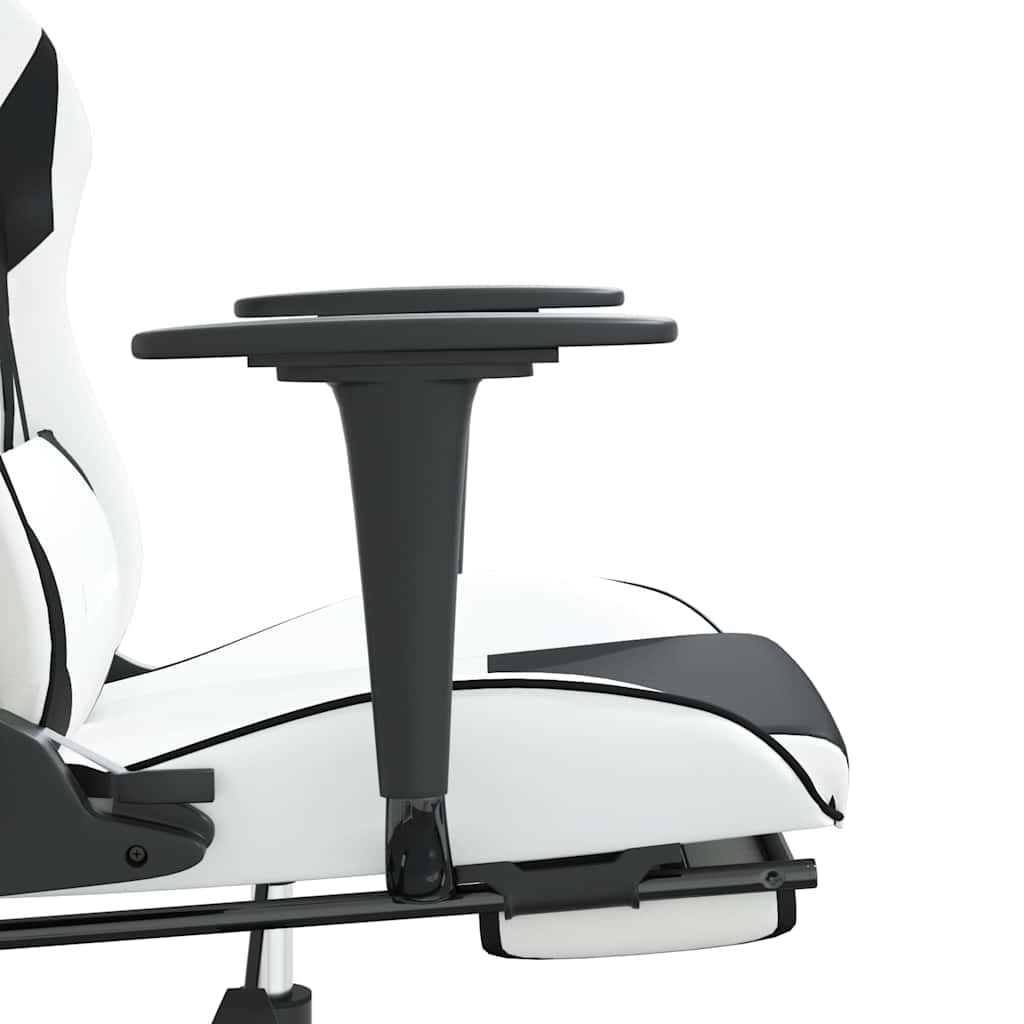 gamingstol m. massage og fodstøtte kunstlæder hvid sort