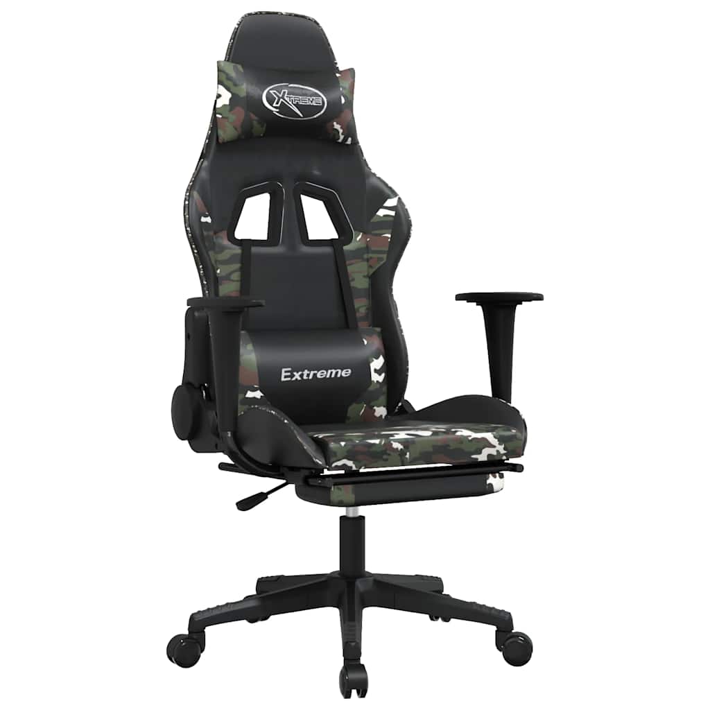 gamingstol m. massage og fodstøtte kunstlæder sort camouflage
