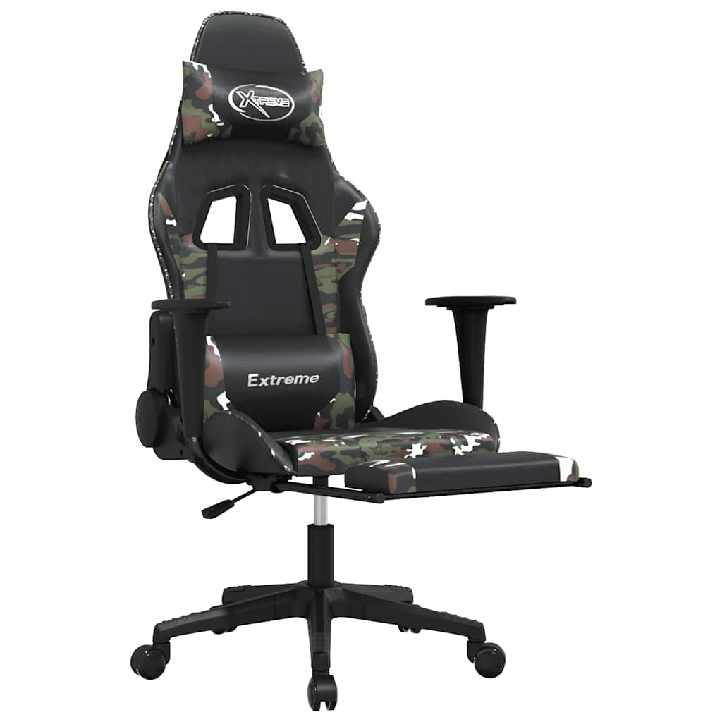 gamingstol m. massage og fodstøtte kunstlæder sort camouflage