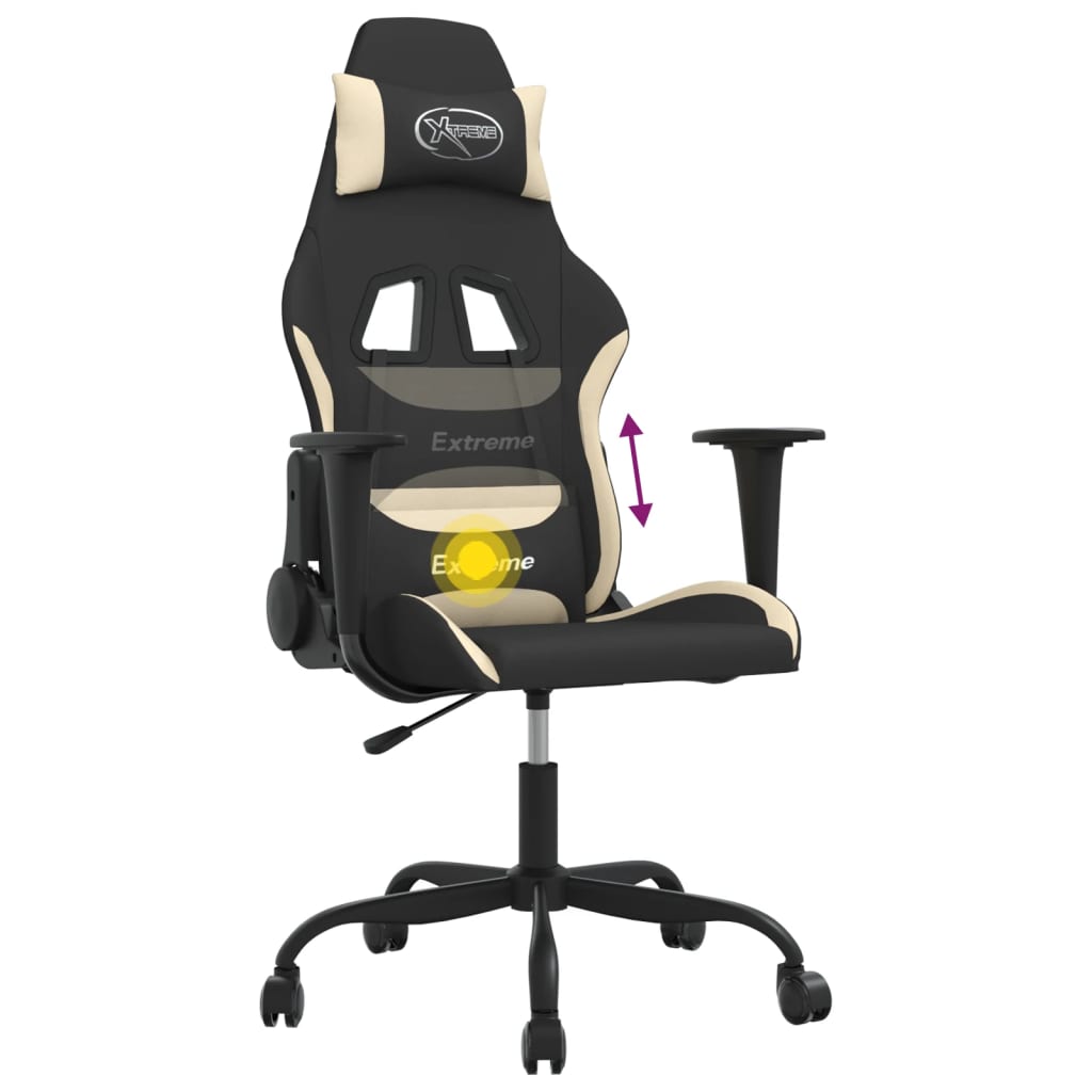 gamingstol med massagefunktion stof sort og cremefarvet