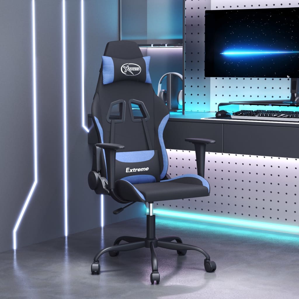 gamingstol med massagefunktion stof sort og blå