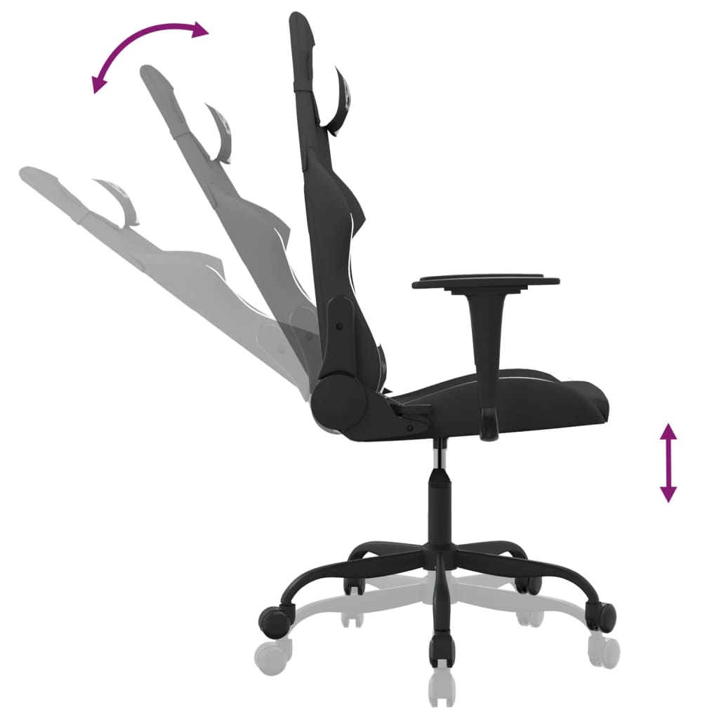gamingstol med massagefunktion stof sort og hvid