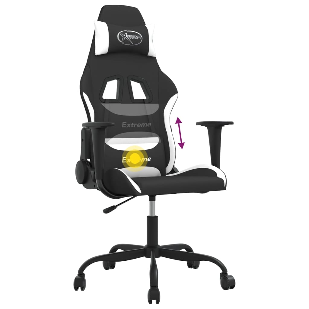 gamingstol med massagefunktion stof sort og hvid