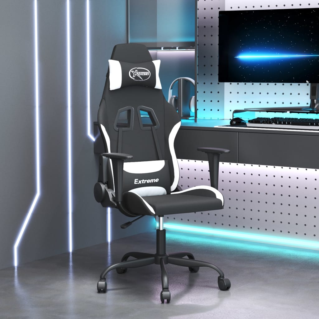 gamingstol med massagefunktion stof sort og hvid