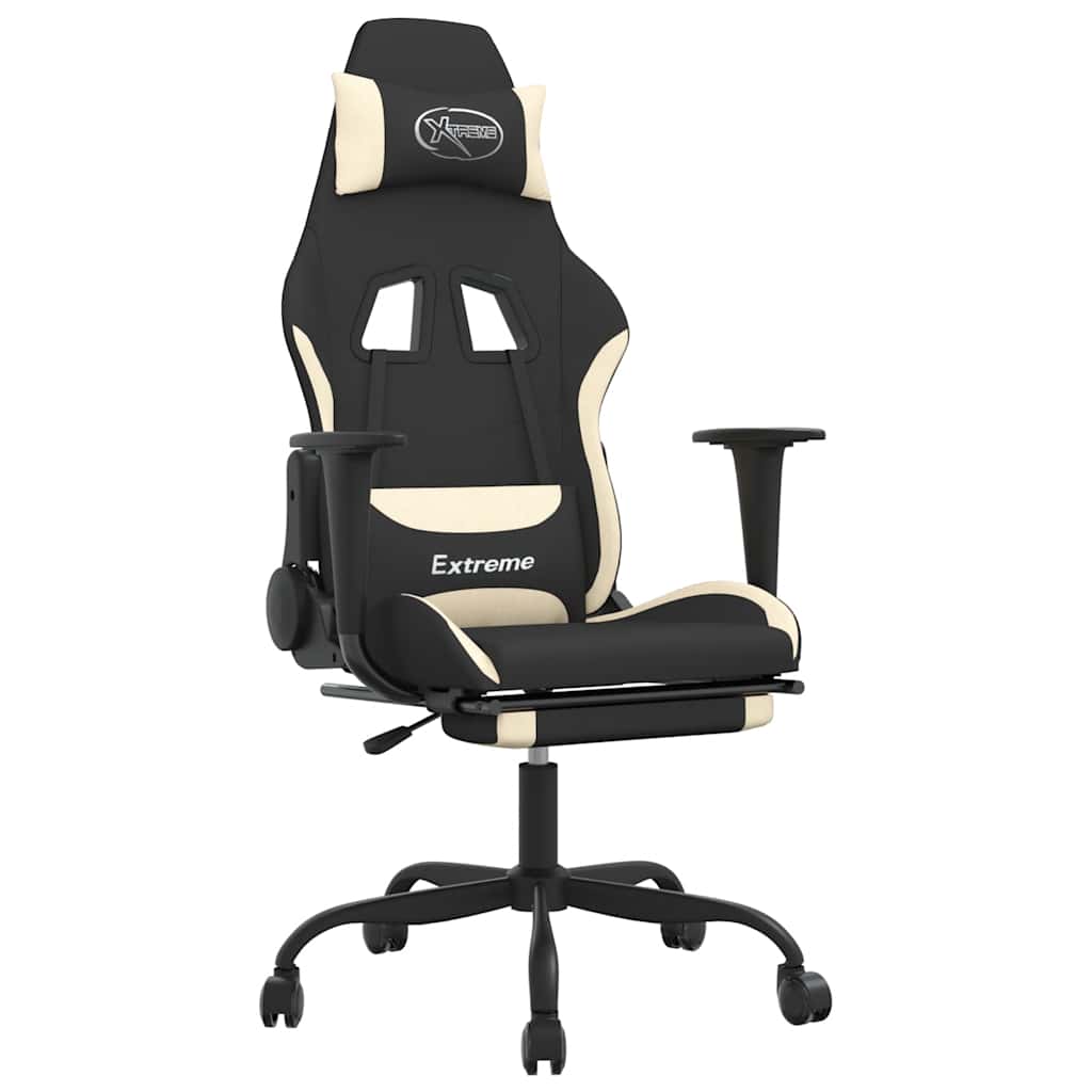 gamingstol med massagefunktion + fodstøtte stof sort og creme