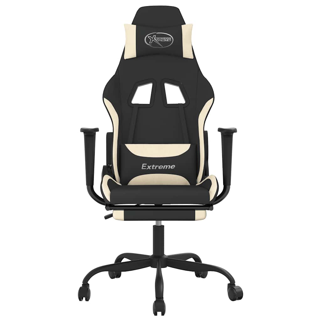 gamingstol med massagefunktion + fodstøtte stof sort og creme