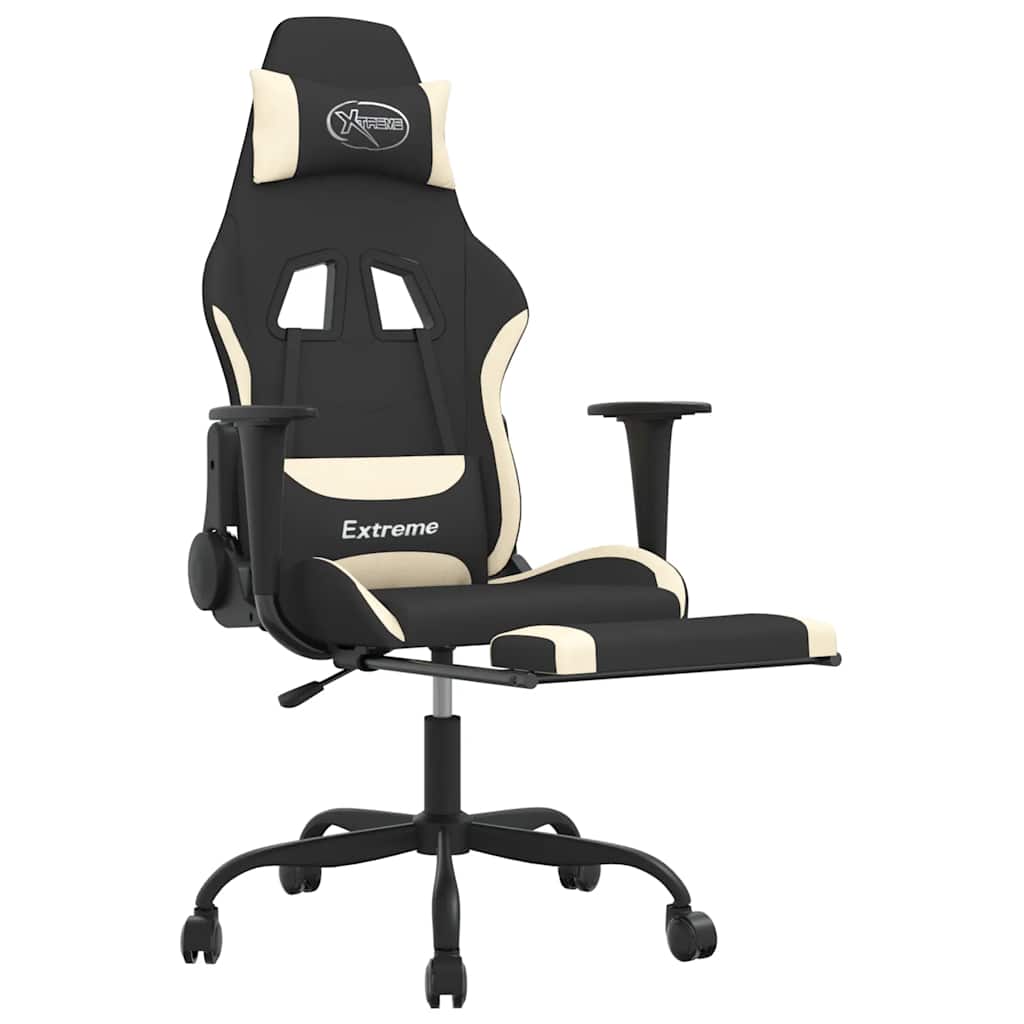 gamingstol med massagefunktion + fodstøtte stof sort og creme