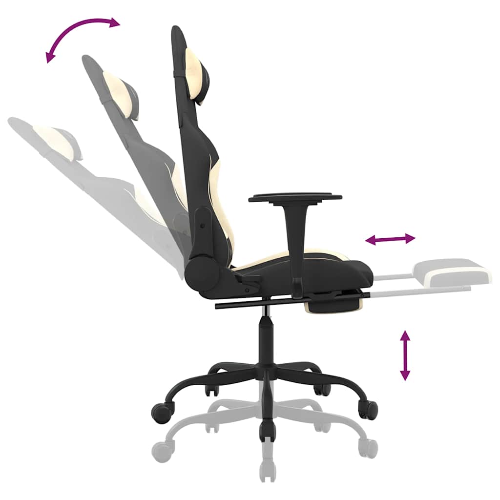 gamingstol med massagefunktion + fodstøtte stof sort og creme
