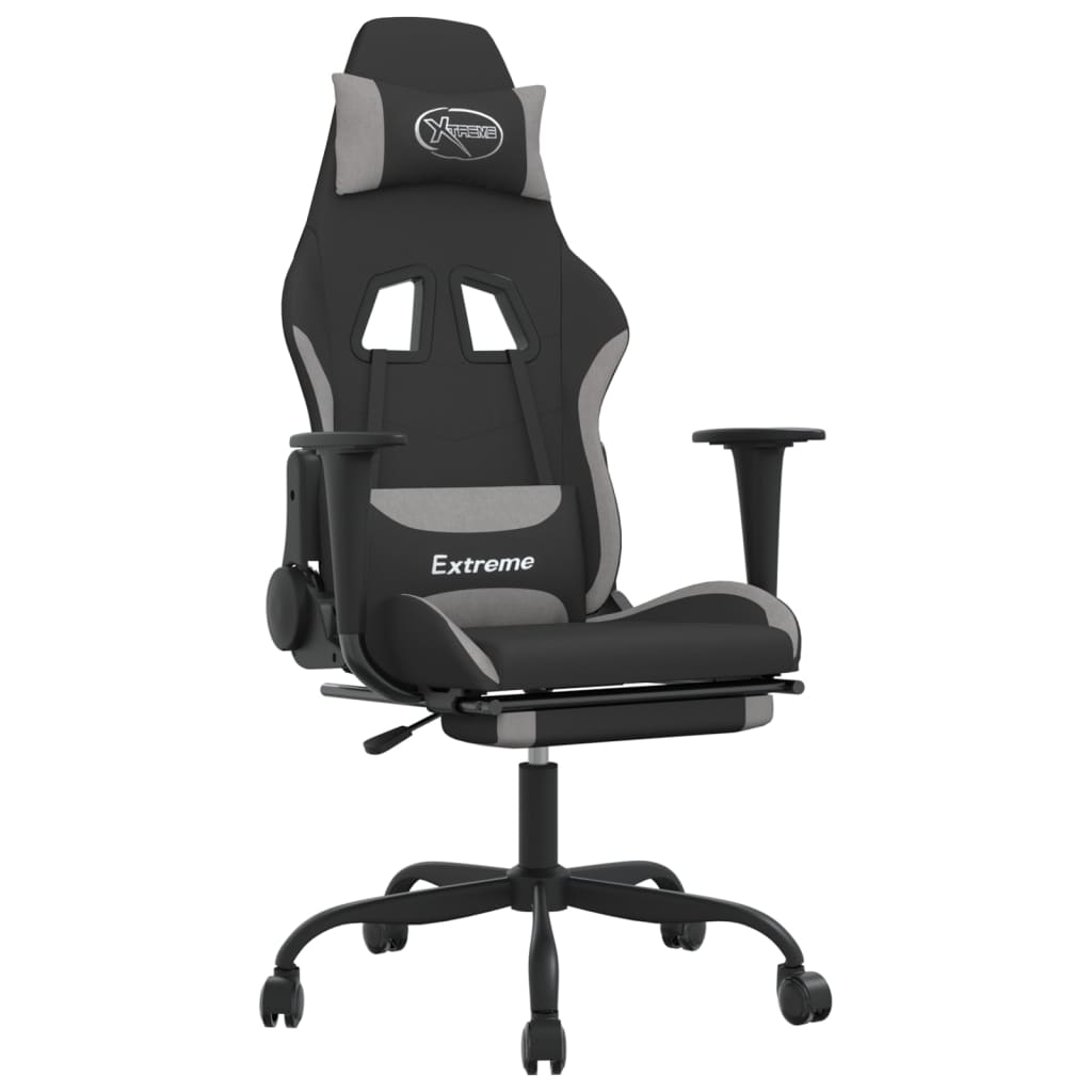 gamingstol med massagefunktion + fodstøtte stof sort og lysegrå
