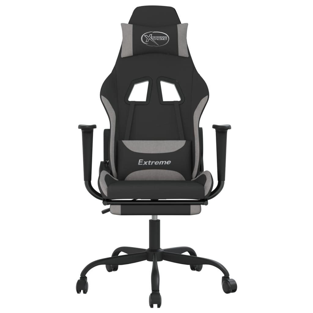 gamingstol med massagefunktion + fodstøtte stof sort og lysegrå